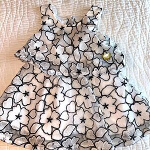 Juicy Couture Black/White Floral Print Baby Girl Embroidered Tiered Dress | 3T
